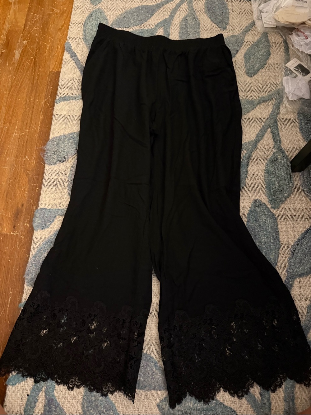 Fashion Nova Black Wide-Leg Lace Hem Pants